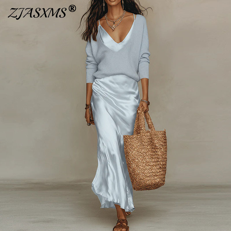 Women'S Fashion Knitwear - Elegante V-hals slanke kantoor tweedelige sets
