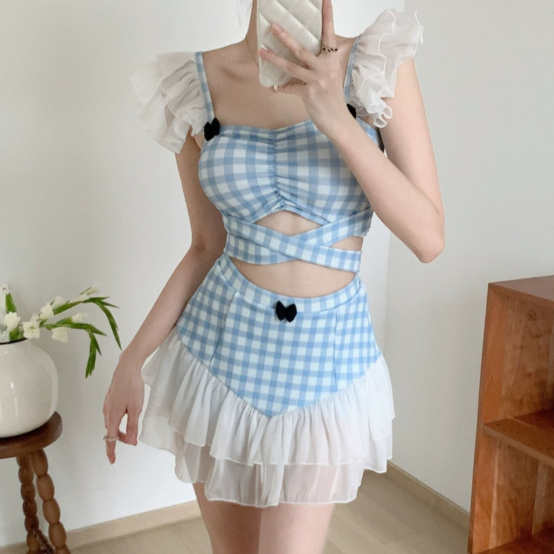 Women Fashion Outfits - Dames afslankend halterbadpak schattige strik retro