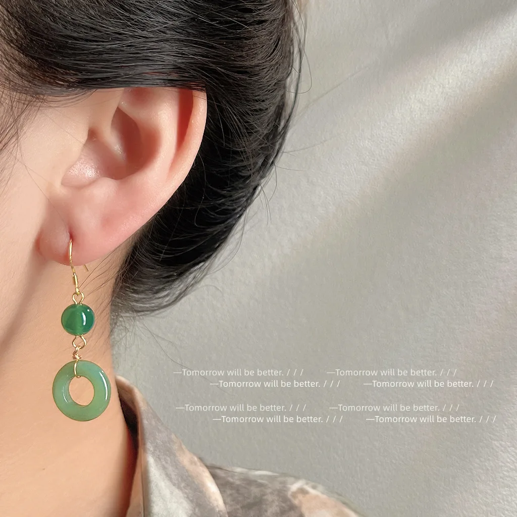 Women Fashion Jewellery - Groene echte jade ring oorbellen geluk