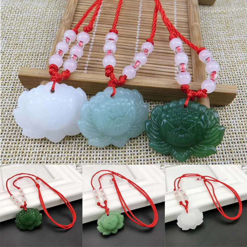 Women Fashion Jewellery - Natuurlijke Groene Jade Lotus Hanger Kralen