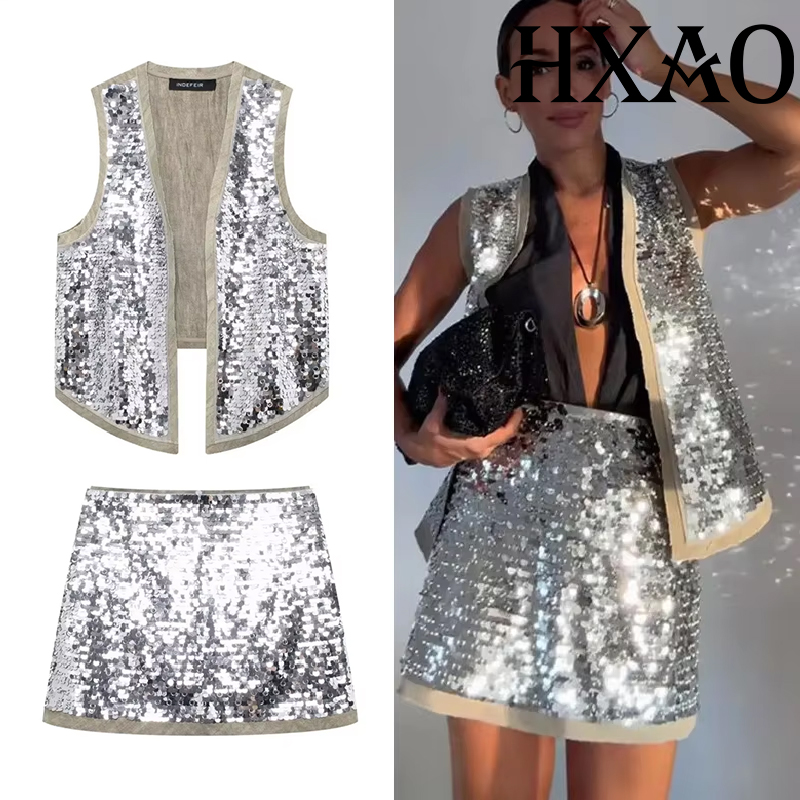 Women'S Fashion Knitwear - HXAO Miniroksets met pailletten Dames 2-delig