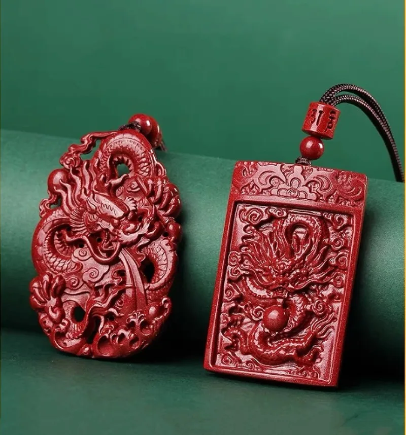 Women Fashion Jewellery - Mode Cinnabar Jade Dubbelzijdig Snijwerk Draak