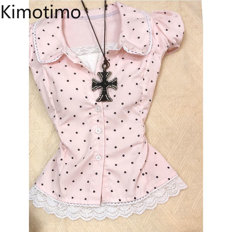 Women'S Y2K Fashion Aesthetic - Kimotimo Zoete Polka Dot Korte Mouw