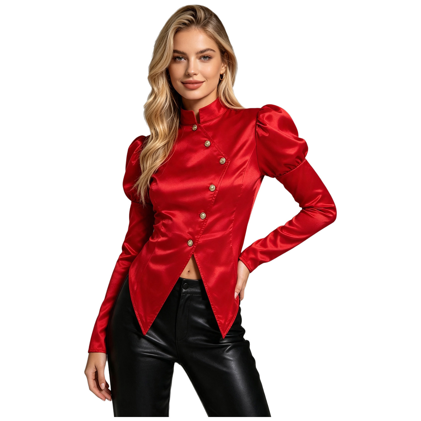Asymmetric Top Women - Dames Victoriaanse Tops Knoop Satijnen Blazer