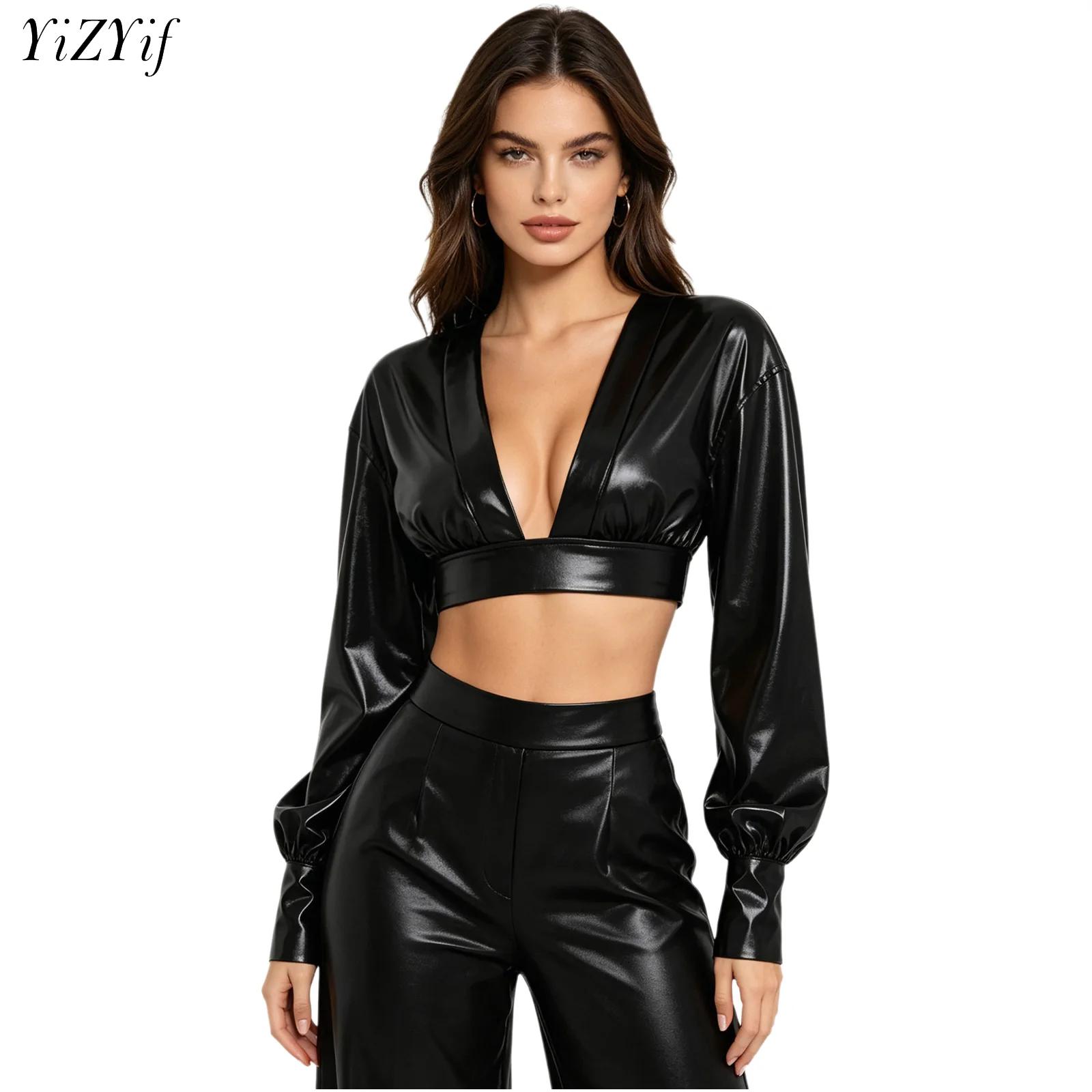 Women'S Fashion Tops - Dames Y2K Metallic Glanzende Hiphop Cropped