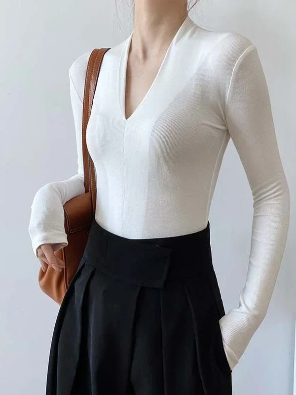 V-hals Slim Shirts Langarm Top - Women'S Fashion Tops recensie en prijs