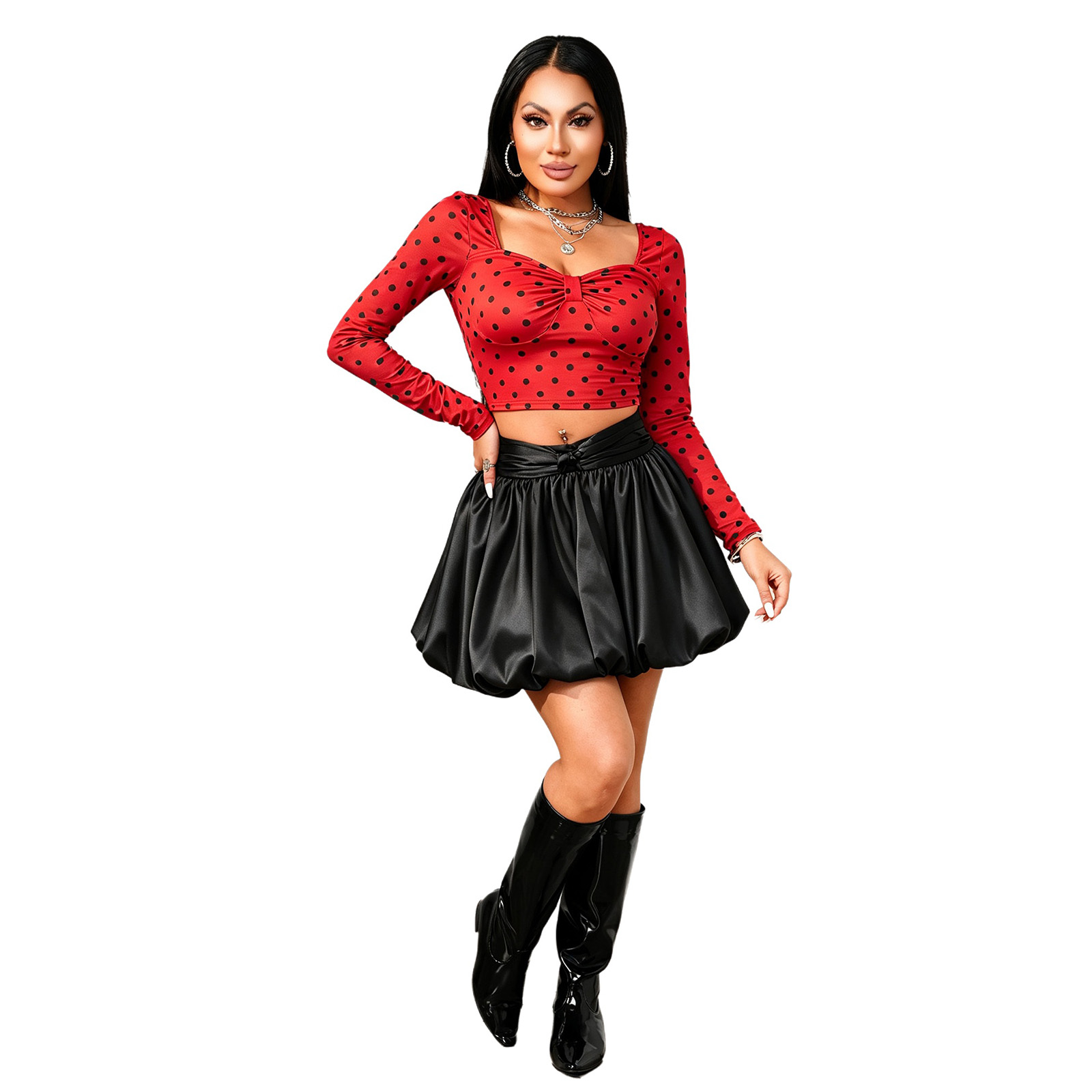 Dames lange mouw polkadot crop - Women Fashion Outfits recensie en prijs