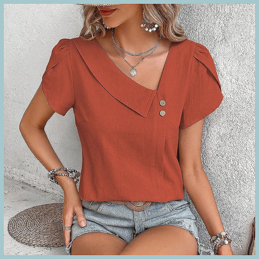 Zomerblouse 2024 in effen kleu - Women'S Fashion Tops recensie en prijs